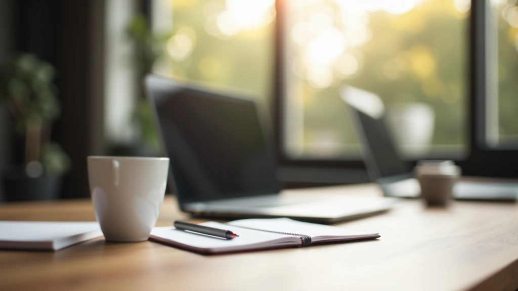 Espace de travail moderne avec ordinateur portable et bloc-notes pour créateurs de contenu en ligne