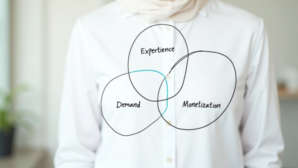 Tableau blanc avec diagramme montrant trois éléments interconnectés : expertise, demande, et monétisation