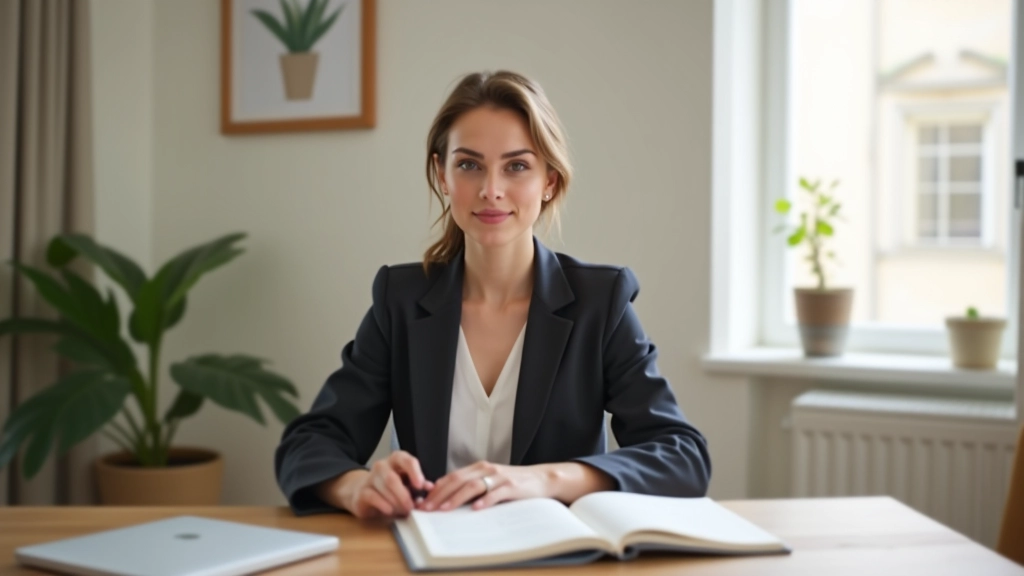 Personne travaillant sur un ordinateur portable avec un carnet ouvert, espace de travail moderne et organisé